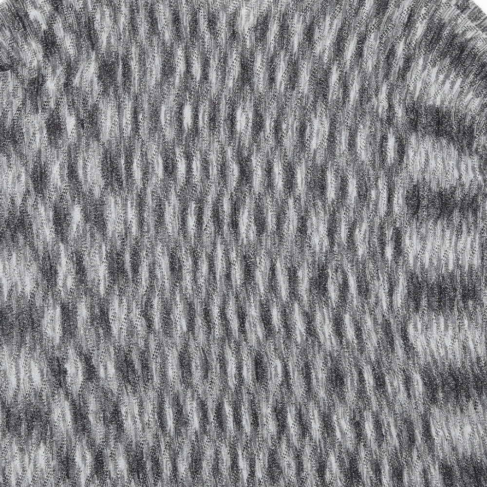 Laetita Mem Womens Silver V-Neck Geometric Acrylic Pullover Jumper Size 2XL