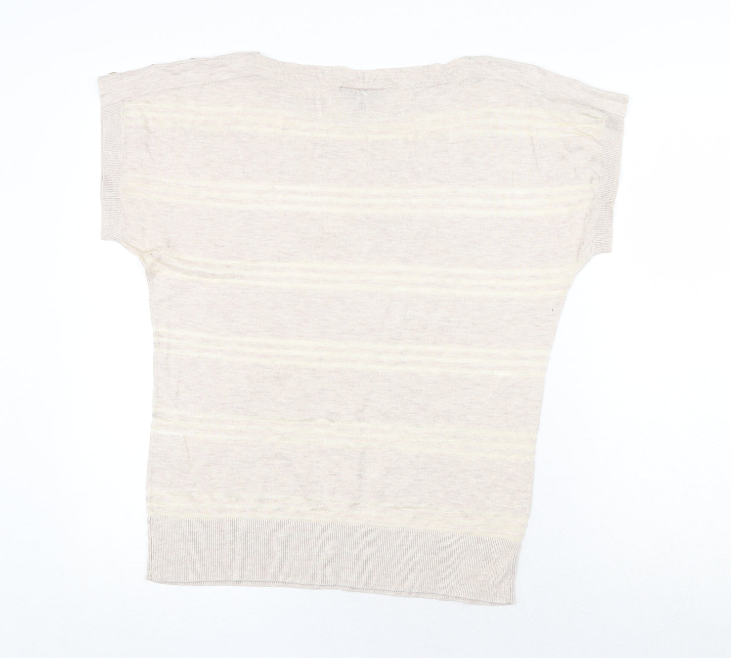 Warehouse Womens Beige Round Neck Striped Viscose Pullover Jumper Size 14