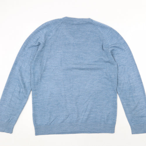 Marks and Spencer Mens Blue V-Neck Acrylic Pullover Jumper Size S Long Sleeve