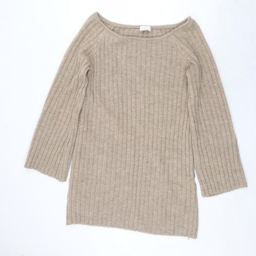 H&M Womens Beige Boat Neck Acrylic Pullover Jumper Size M