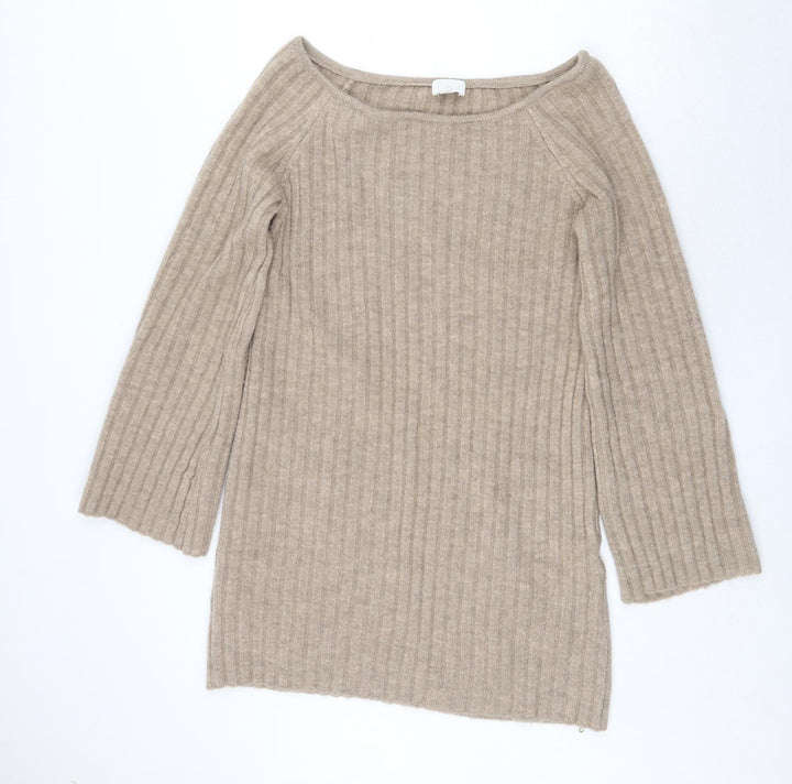 H&M Womens Beige Boat Neck Acrylic Pullover Jumper Size M