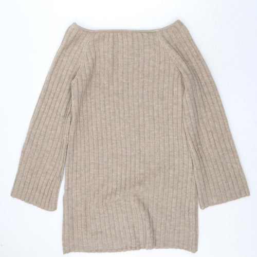 H&M Womens Beige Boat Neck Acrylic Pullover Jumper Size M
