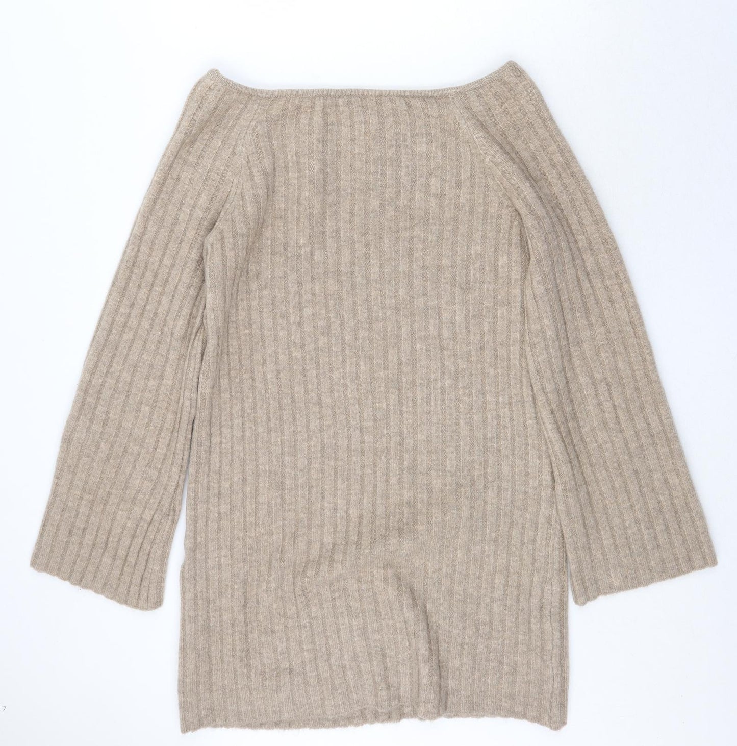H&M Womens Beige Boat Neck Acrylic Pullover Jumper Size M