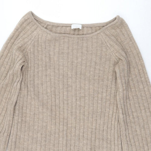 H&M Womens Beige Boat Neck Acrylic Pullover Jumper Size M