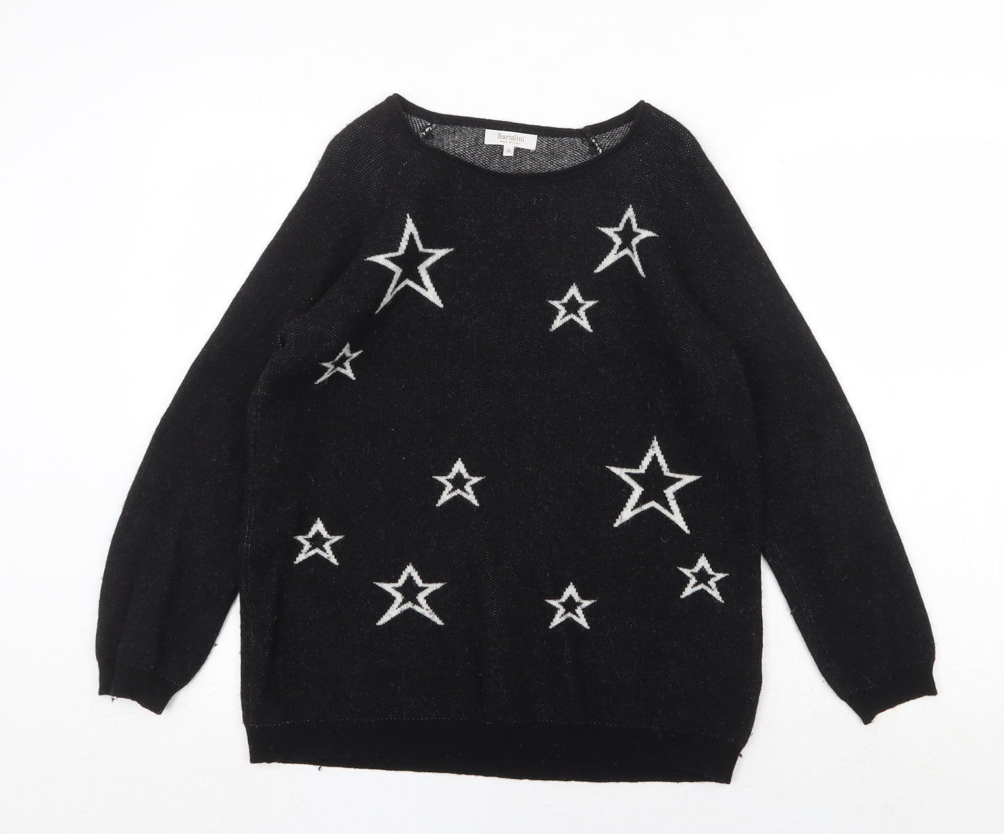 Bartolini Womens Black Round Neck Wool Pullover Jumper Size S - Star Pattern