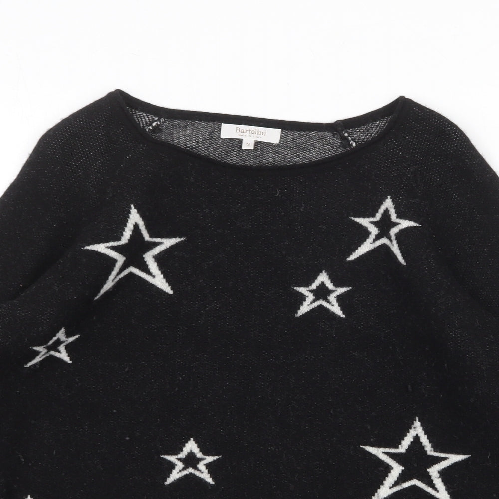 Bartolini Womens Black Round Neck Wool Pullover Jumper Size S - Star Pattern