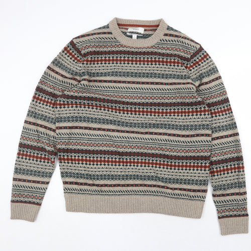 Marks and Spencer Mens Multicoloured Round Neck Geometric Polyamide Pullover Jumper Size XL Long Sleeve