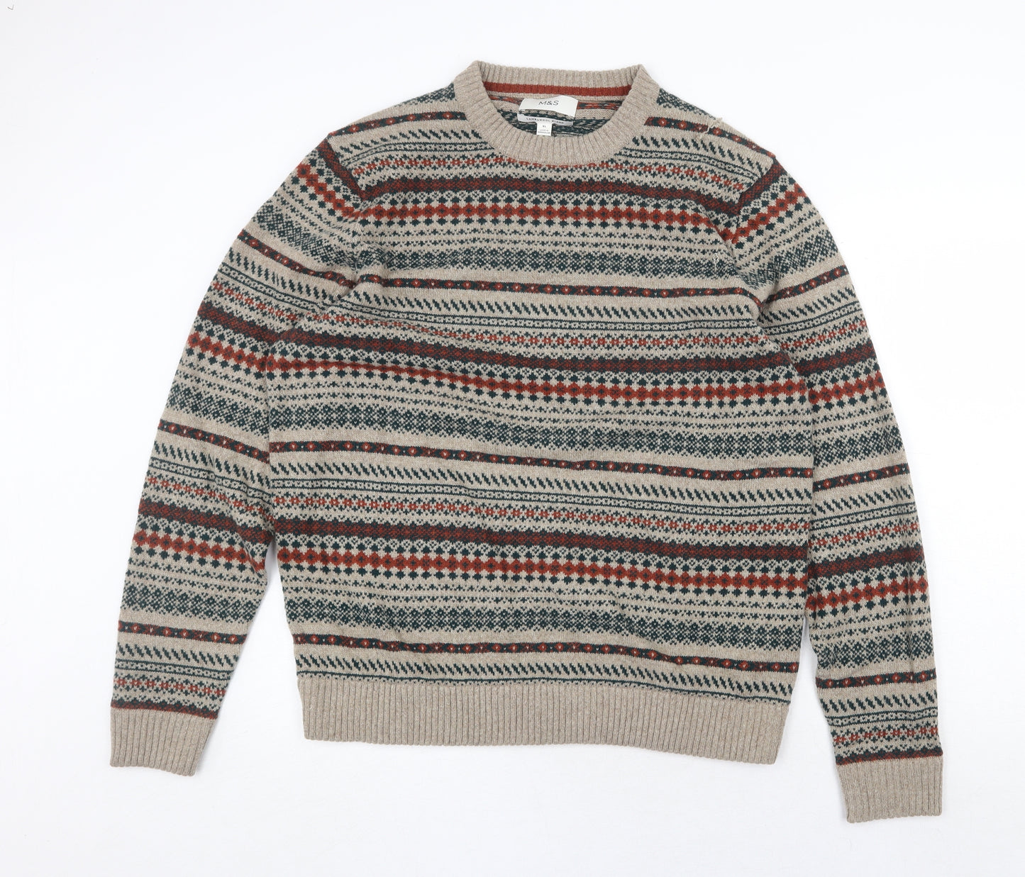 Marks and Spencer Mens Multicoloured Round Neck Geometric Polyamide Pullover Jumper Size XL Long Sleeve