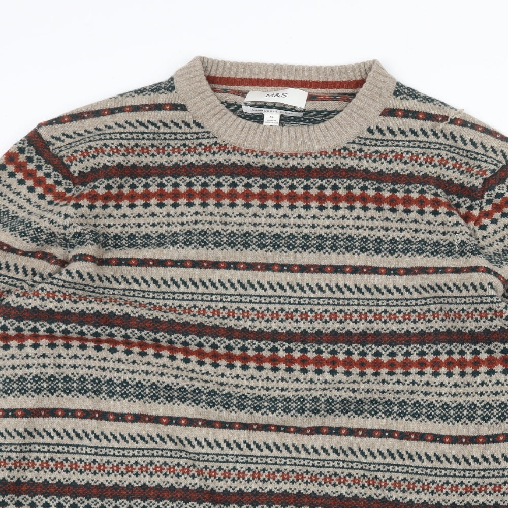 Marks and Spencer Mens Multicoloured Round Neck Geometric Polyamide Pullover Jumper Size XL Long Sleeve