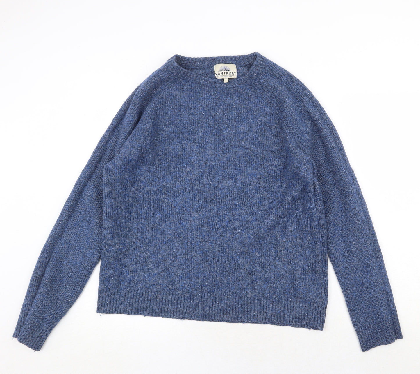 MANTARAY PRODUCTS Mens Blue Round Neck Wool Pullover Jumper Size L Long Sleeve