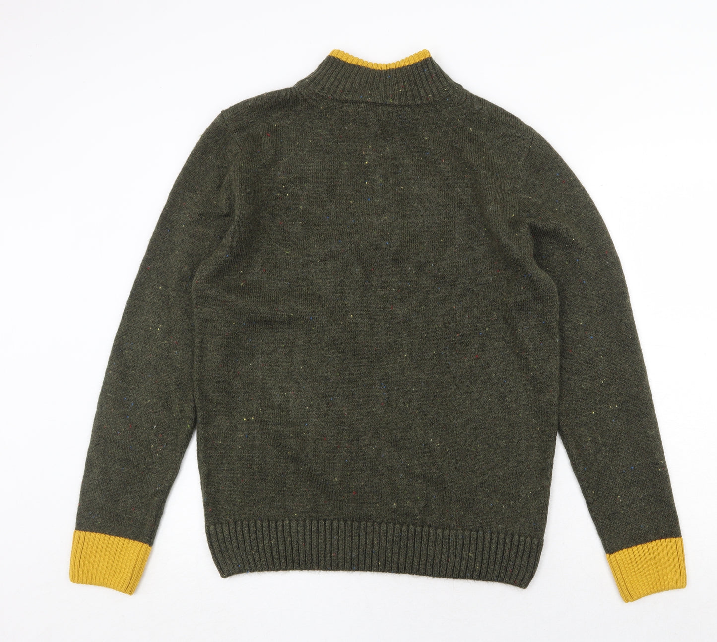Spring Mens Green Mock Neck Geometric Wool Pullover Jumper Size XL Long Sleeve