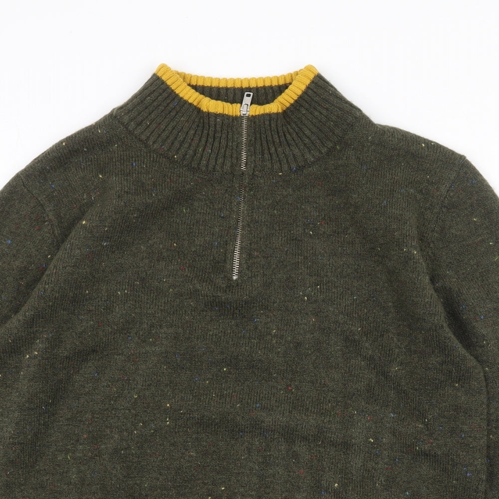 Spring Mens Green Mock Neck Geometric Wool Pullover Jumper Size XL Long Sleeve