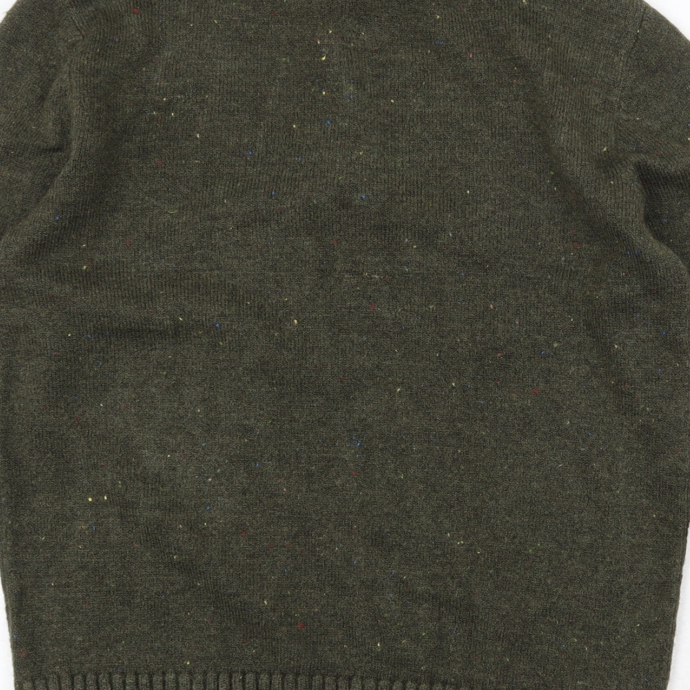 Spring Mens Green Mock Neck Geometric Wool Pullover Jumper Size XL Long Sleeve