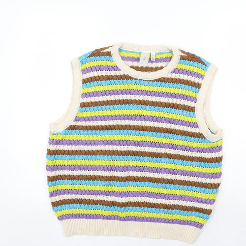 Y.A.S Womens Multicoloured Round Neck Striped Acrylic Vest Jumper Size L