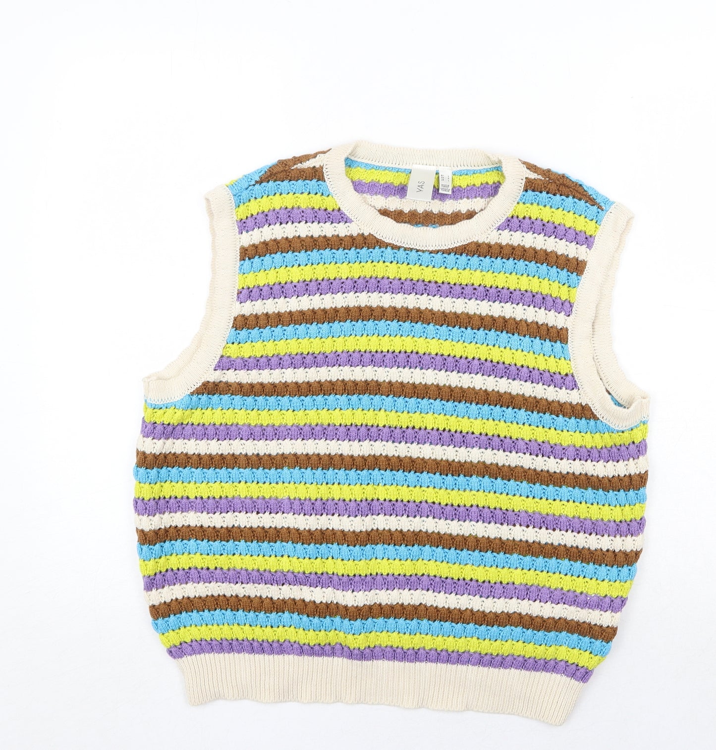 Y.A.S Womens Multicoloured Round Neck Striped Acrylic Vest Jumper Size L