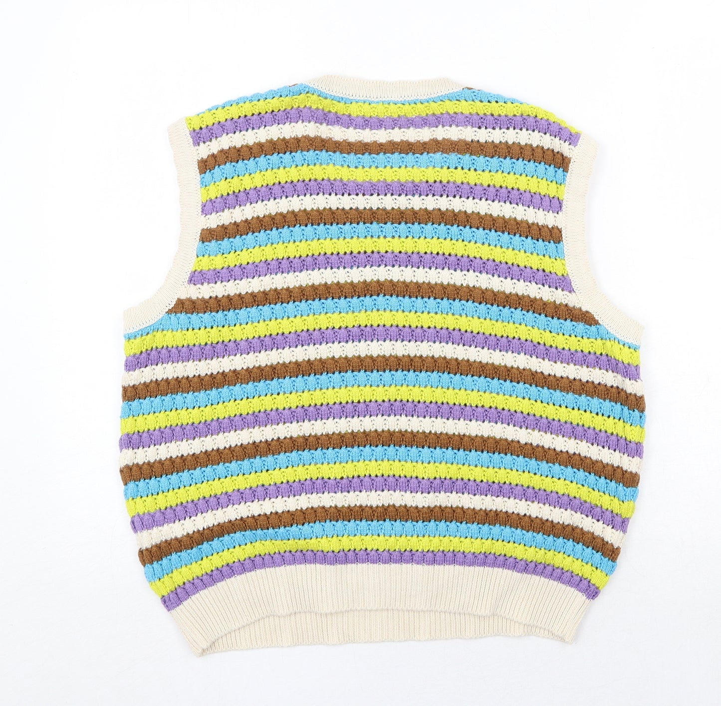 Y.A.S Womens Multicoloured Round Neck Striped Acrylic Vest Jumper Size L