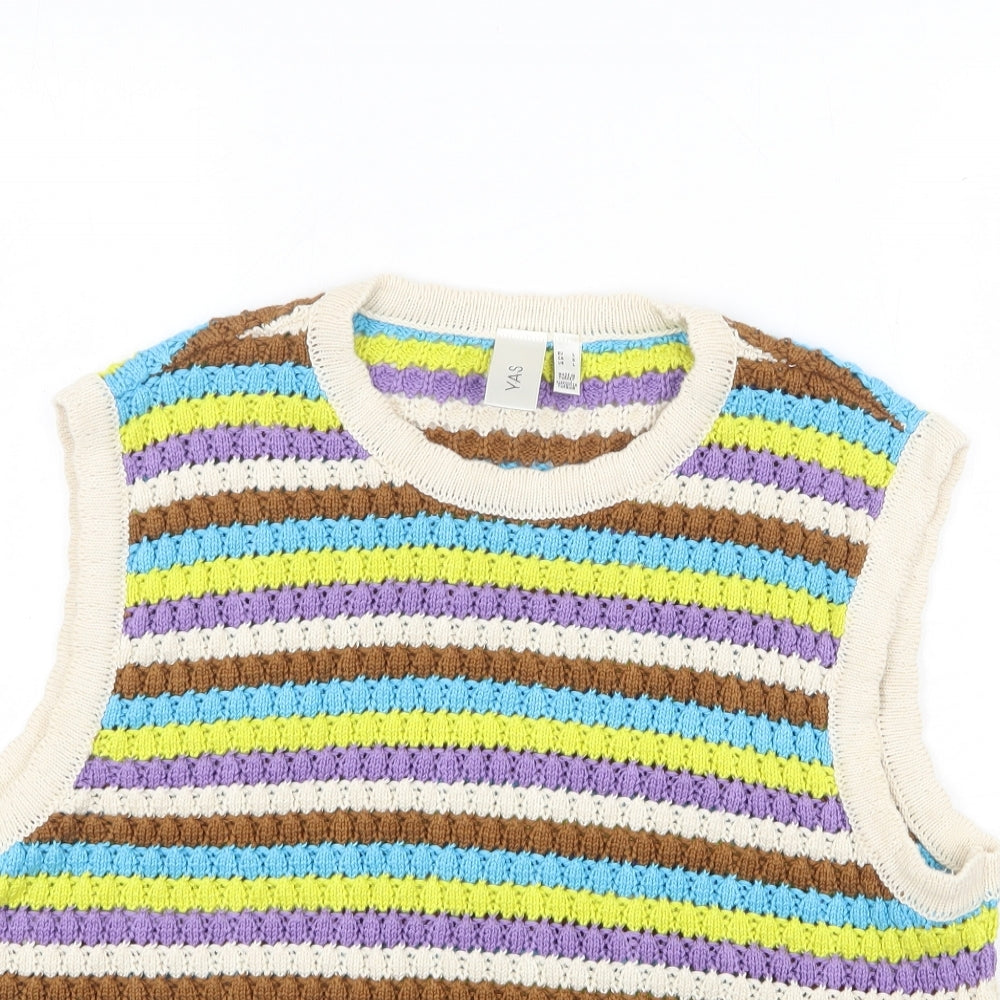 Y.A.S Womens Multicoloured Round Neck Striped Acrylic Vest Jumper Size L