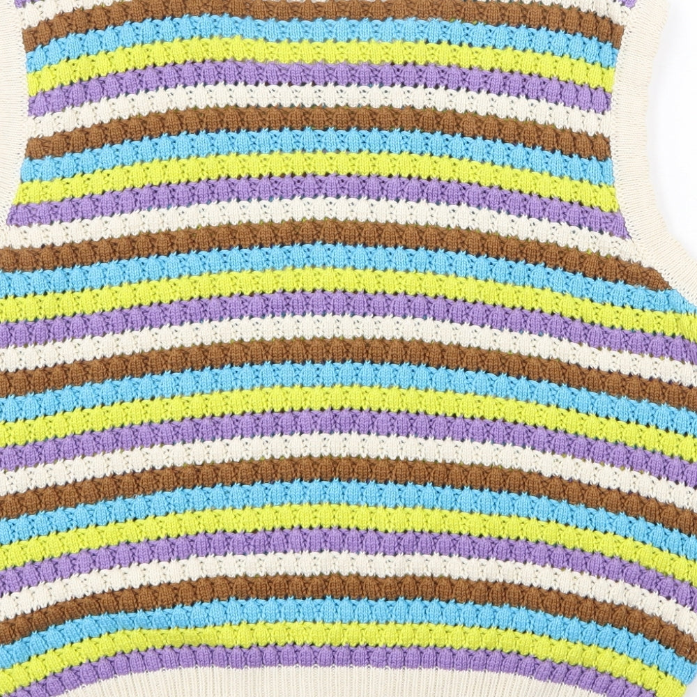 Y.A.S Womens Multicoloured Round Neck Striped Acrylic Vest Jumper Size L