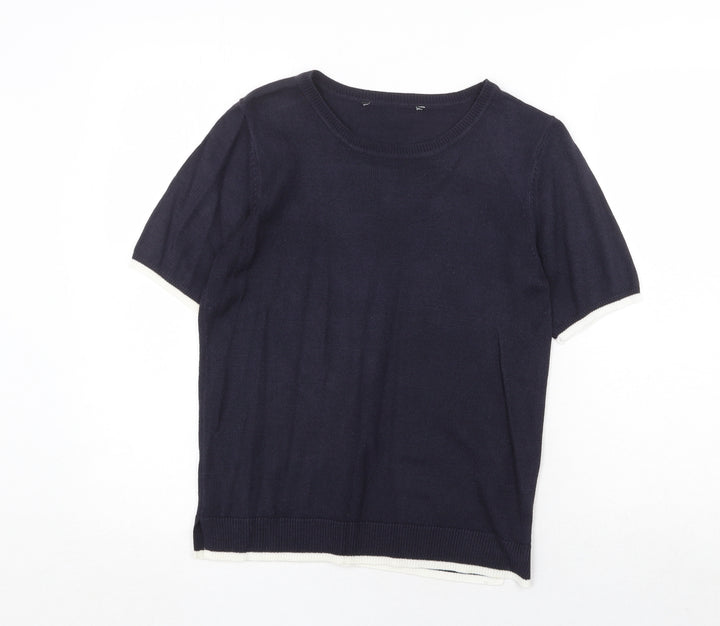 Bonmarché Womens Blue Acrylic Basic T-Shirt Size 10 Round Neck