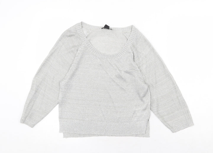 H&M Womens Silver Scoop Neck Viscose Pullover Jumper Size XS