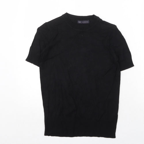 Marks and Spencer Womens Black Herringbone Viscose Basic T-Shirt Size 6 Round Neck