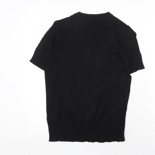 Marks and Spencer Womens Black Herringbone Viscose Basic T-Shirt Size 6 Round Neck