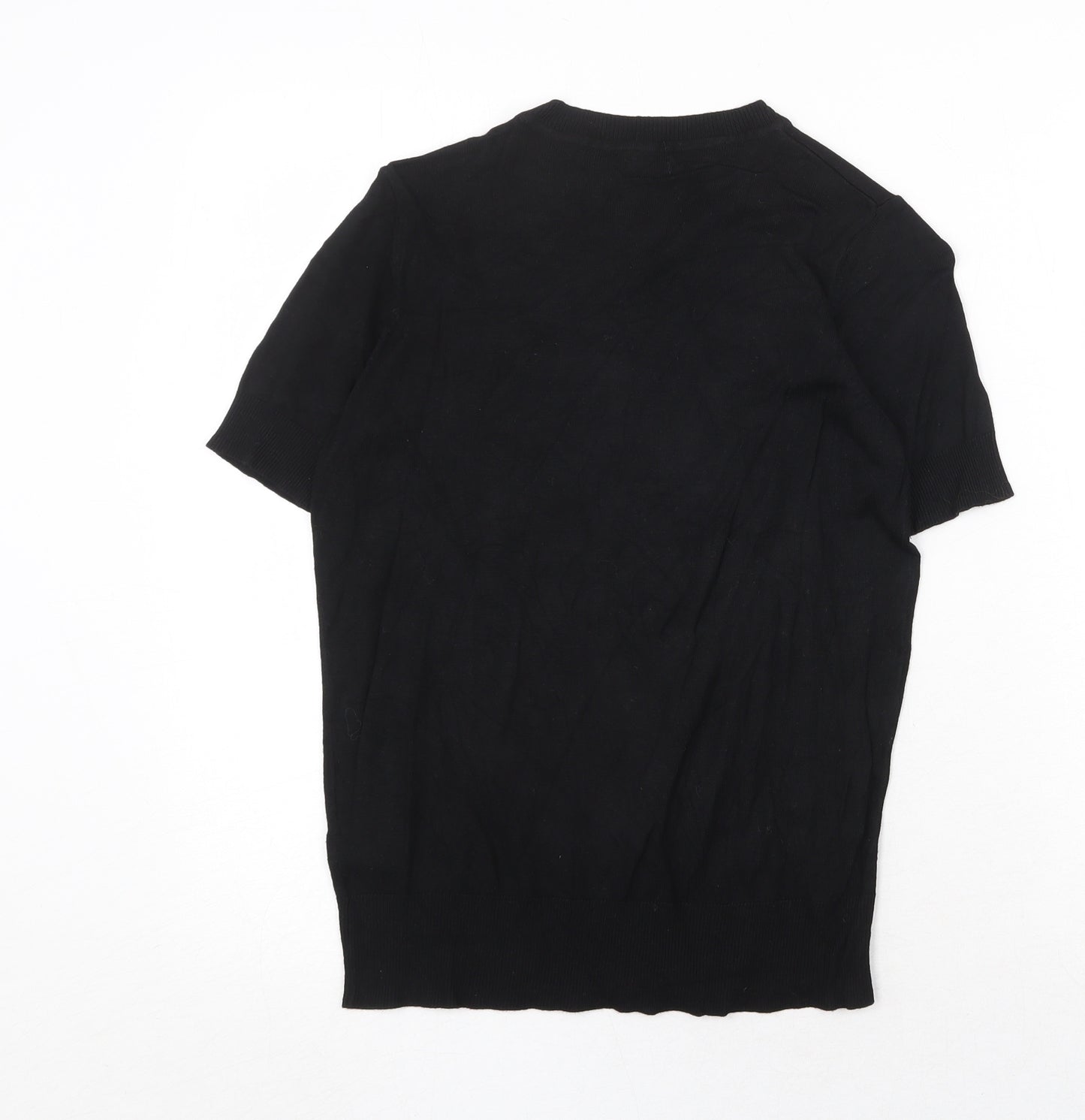 Marks and Spencer Womens Black Herringbone Viscose Basic T-Shirt Size 6 Round Neck