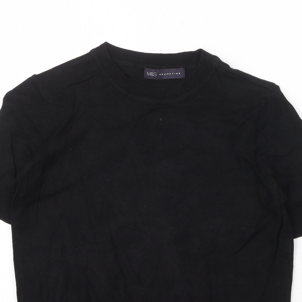 Marks and Spencer Womens Black Herringbone Viscose Basic T-Shirt Size 6 Round Neck