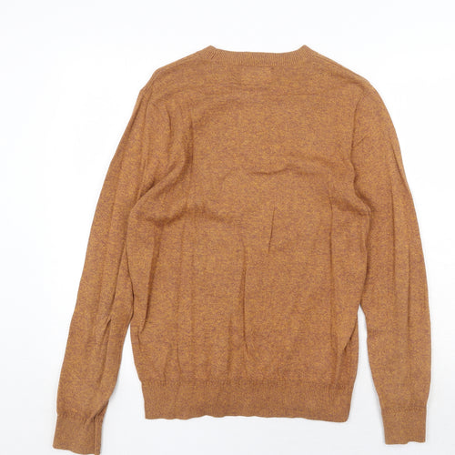 H&M Mens Orange Round Neck Acrylic Pullover Jumper Size S Long Sleeve