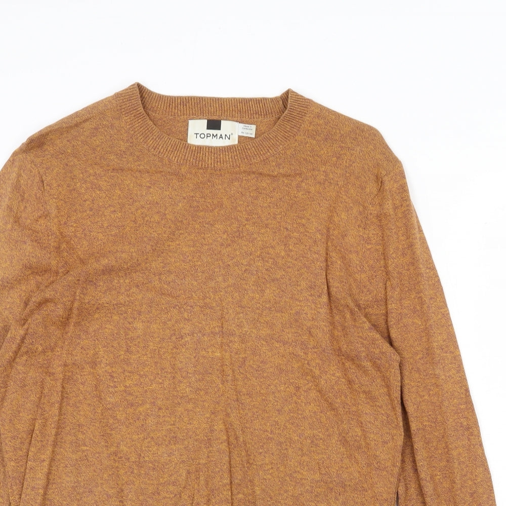 H&M Mens Orange Round Neck Acrylic Pullover Jumper Size S Long Sleeve