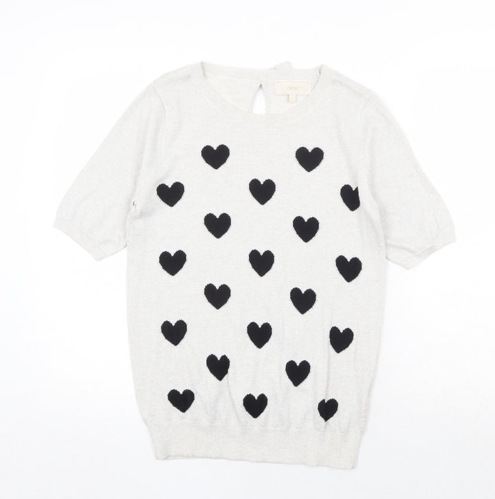 NEXT Womens Silver Round Neck Geometric Cotton Pullover Jumper Size 6 - Heart Pattern