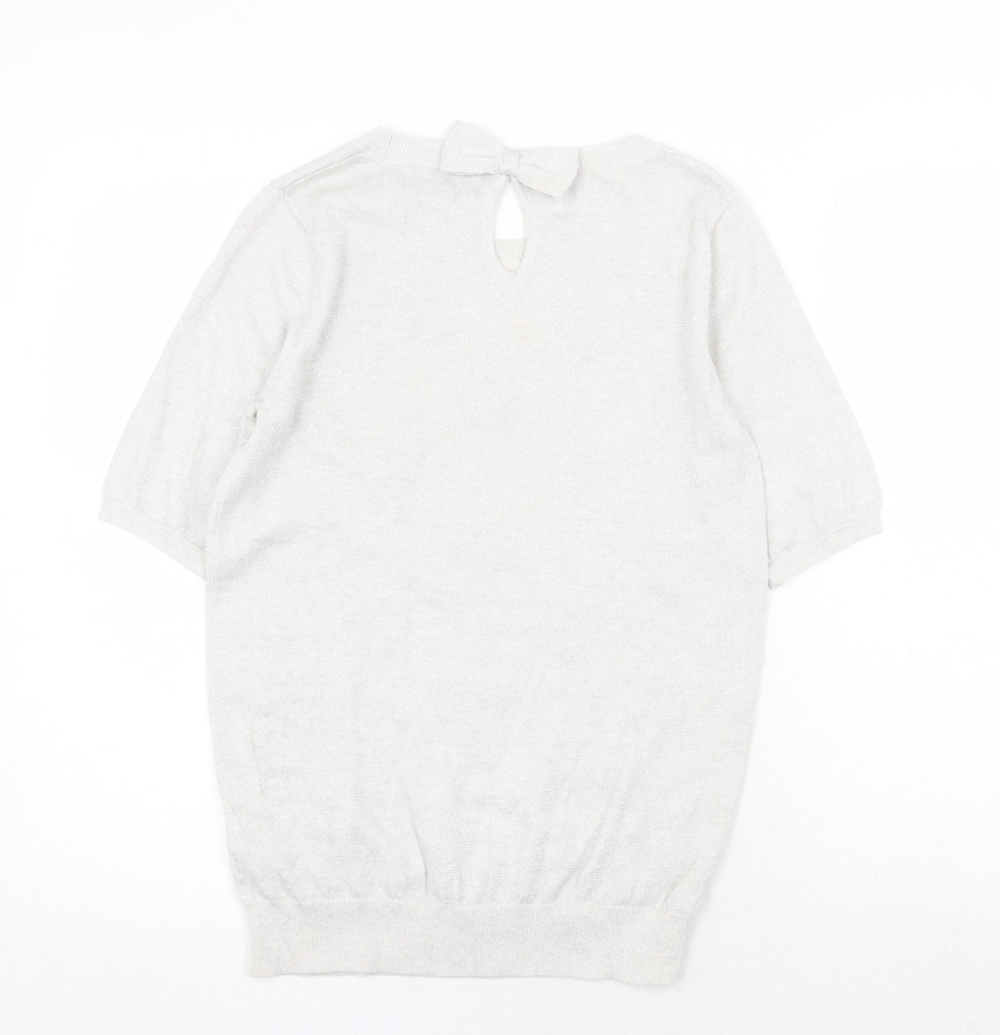 NEXT Womens Silver Round Neck Geometric Cotton Pullover Jumper Size 6 - Heart Pattern