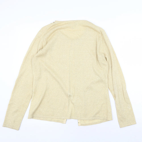 OPUS Womens Gold Round Neck Ramie Cardigan Jumper Size M