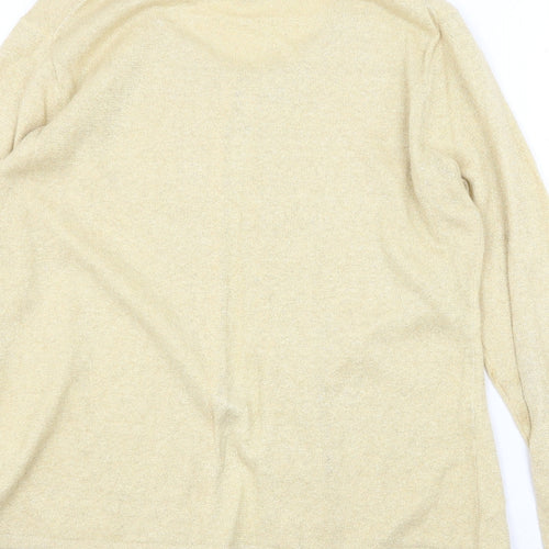 OPUS Womens Gold Round Neck Ramie Cardigan Jumper Size M