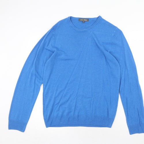 Marks and Spencer Mens Blue Round Neck Acrylic Pullover Jumper Size M Long Sleeve