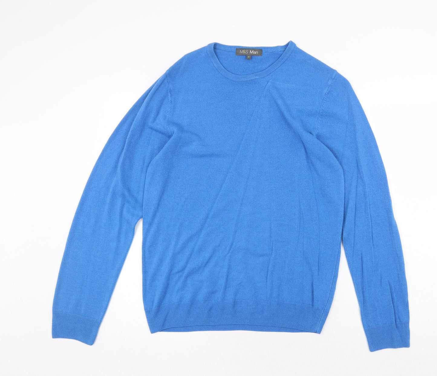 Marks and Spencer Mens Blue Round Neck Acrylic Pullover Jumper Size M Long Sleeve