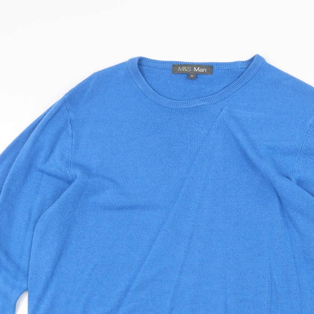 Marks and Spencer Mens Blue Round Neck Acrylic Pullover Jumper Size M Long Sleeve