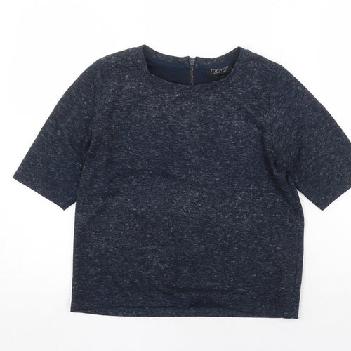 Topshop Womens Blue Polyester Basic T-Shirt Size 6 Round Neck