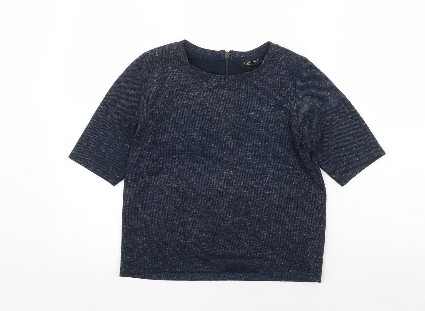 Topshop Womens Blue Polyester Basic T-Shirt Size 6 Round Neck