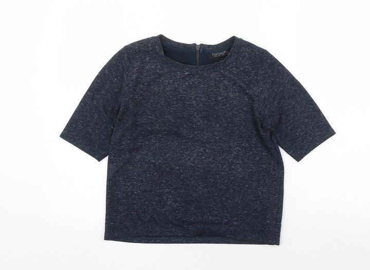 Topshop Womens Blue Polyester Basic T-Shirt Size 6 Round Neck