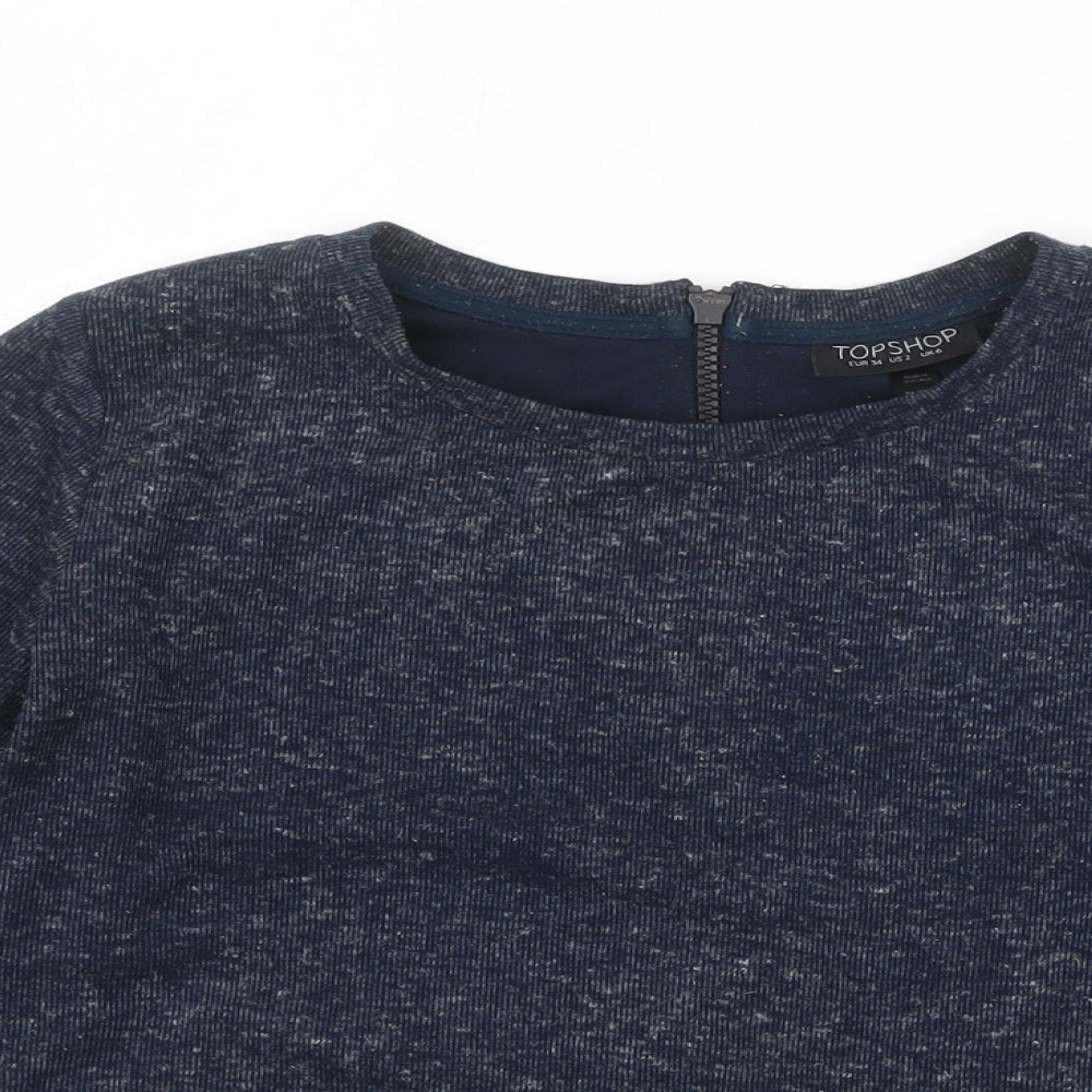 Topshop Womens Blue Polyester Basic T-Shirt Size 6 Round Neck