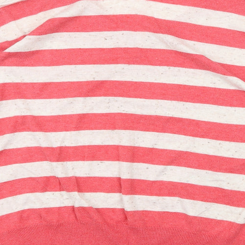 New Look Womens Red V-Neck Striped Cotton Pullover Jumper Size M