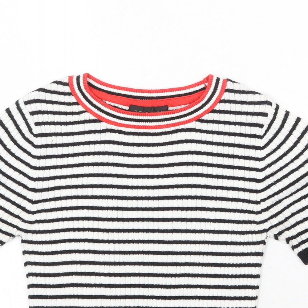 Topshop Womens Multicoloured Striped Cotton Basic T-Shirt Size 6 Round Neck