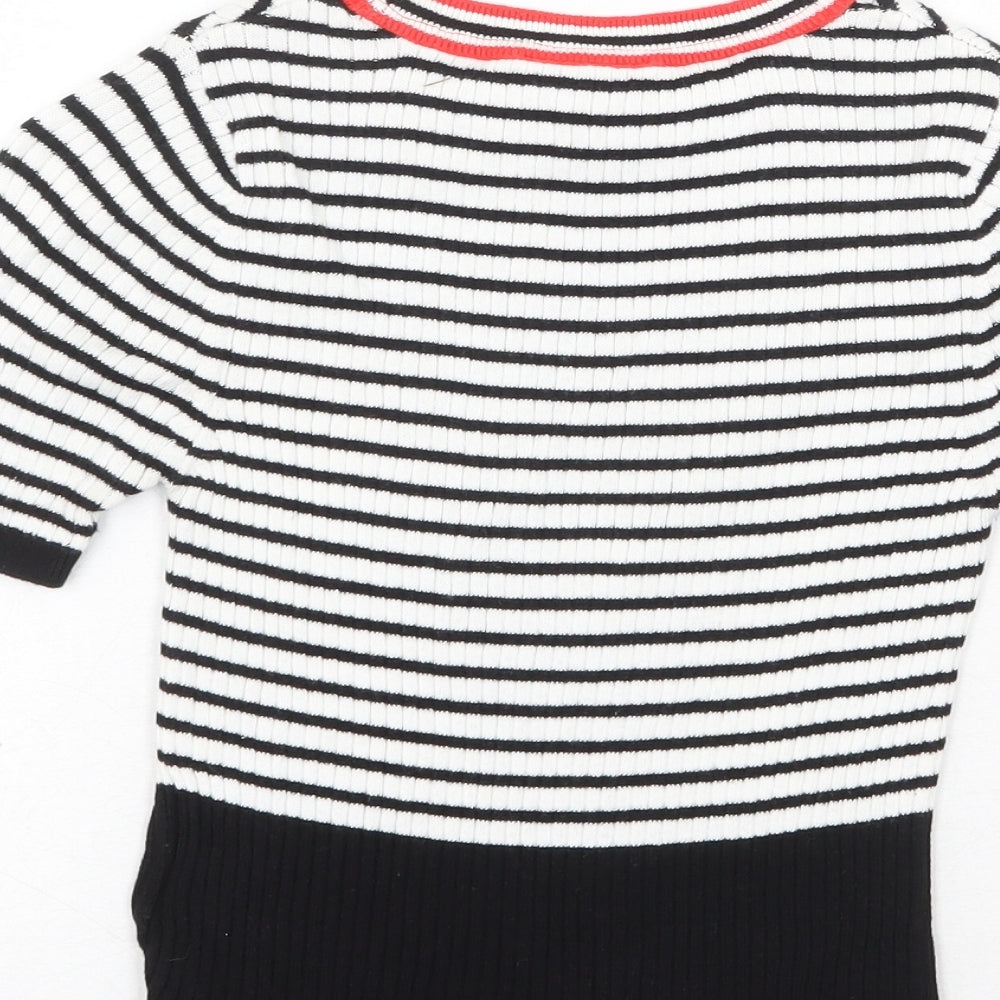 Topshop Womens Multicoloured Striped Cotton Basic T-Shirt Size 6 Round Neck