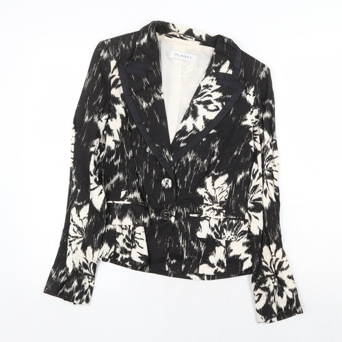 Planet Womens Black Geometric Jacket Blazer Size 8 Button