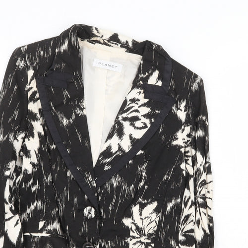 Planet Womens Black Geometric Jacket Blazer Size 8 Button