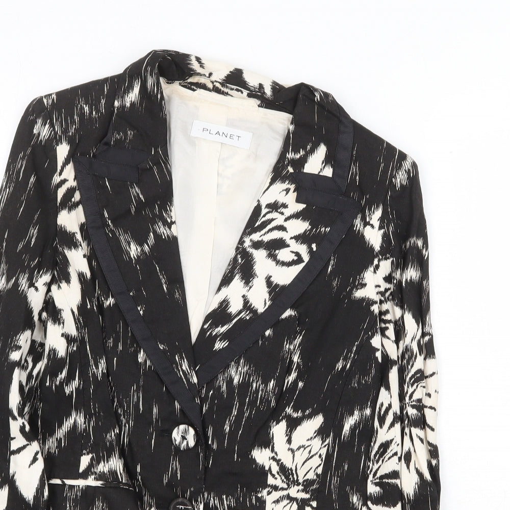 Planet Womens Black Geometric Jacket Blazer Size 8 Button