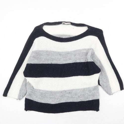CARINA RICCI Womens Multicoloured Boat Neck Striped Acrylic Pullover Jumper Size S