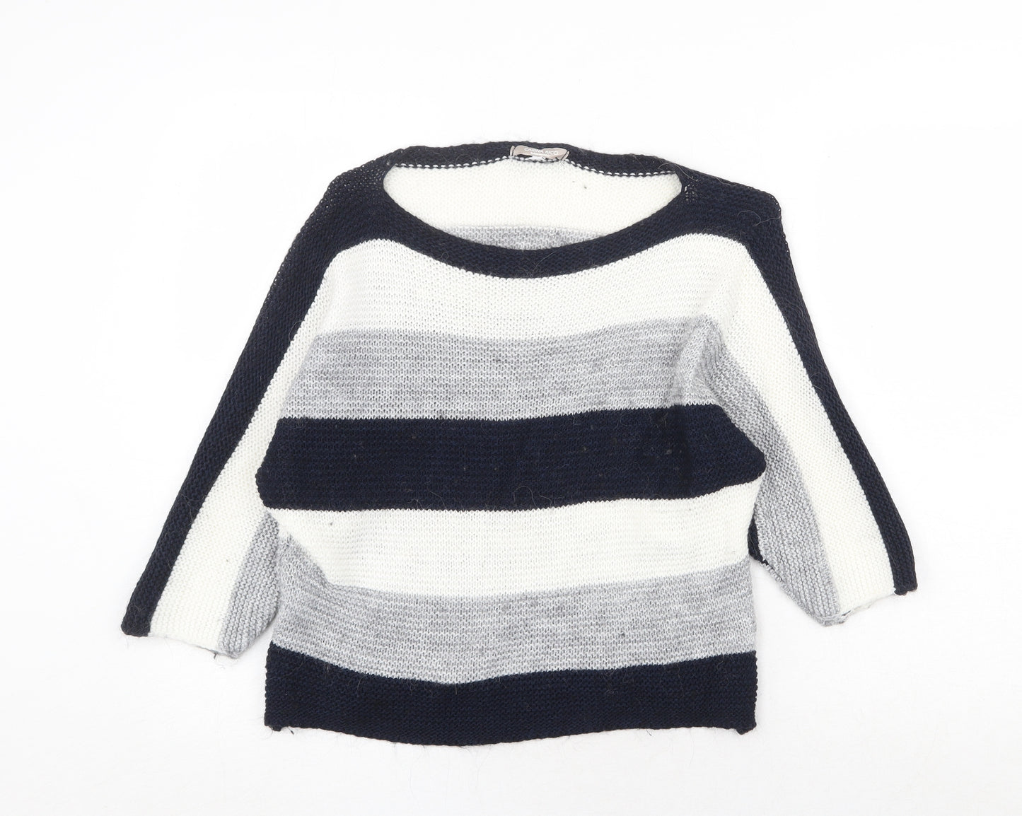 CARINA RICCI Womens Multicoloured Boat Neck Striped Acrylic Pullover Jumper Size S