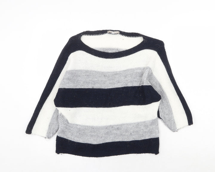CARINA RICCI Womens Multicoloured Boat Neck Striped Acrylic Pullover Jumper Size S